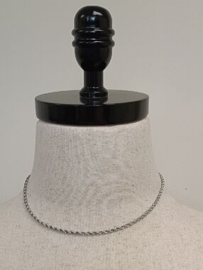 Silver Tone Rope Chain Choker Necklace Minimal Layering Short Chain